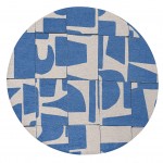 Abstract Round Area Rug Edges Chenille 9358 Blue