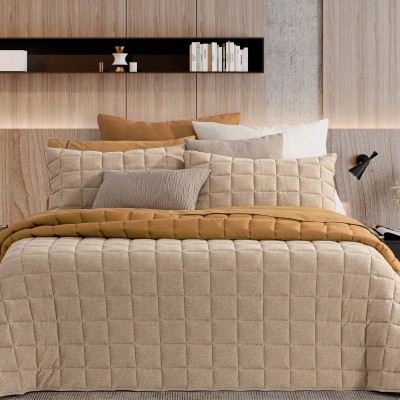 Edredn de Cama Doble Coroa Geomtrico Marrn Camel