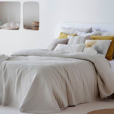 Edredn de Cama Doble Linette Falso Liso Beige Lino