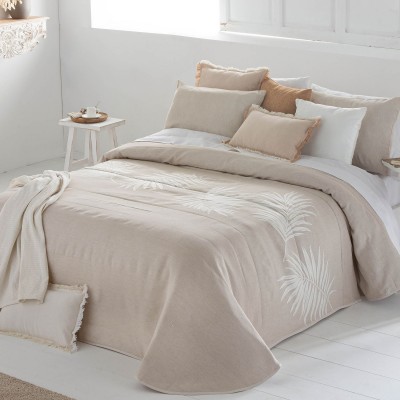 Tiara Floral Double Bed Bedspread Beige