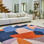 Abstract Round Area Rug Cubist Chenille 9368 Multicolor