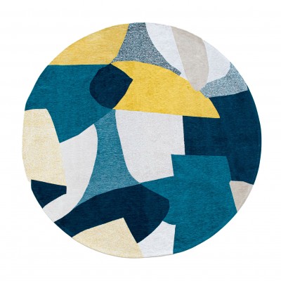 Abstract Round Area Rug Cubist Chenille 9369 Multicolor