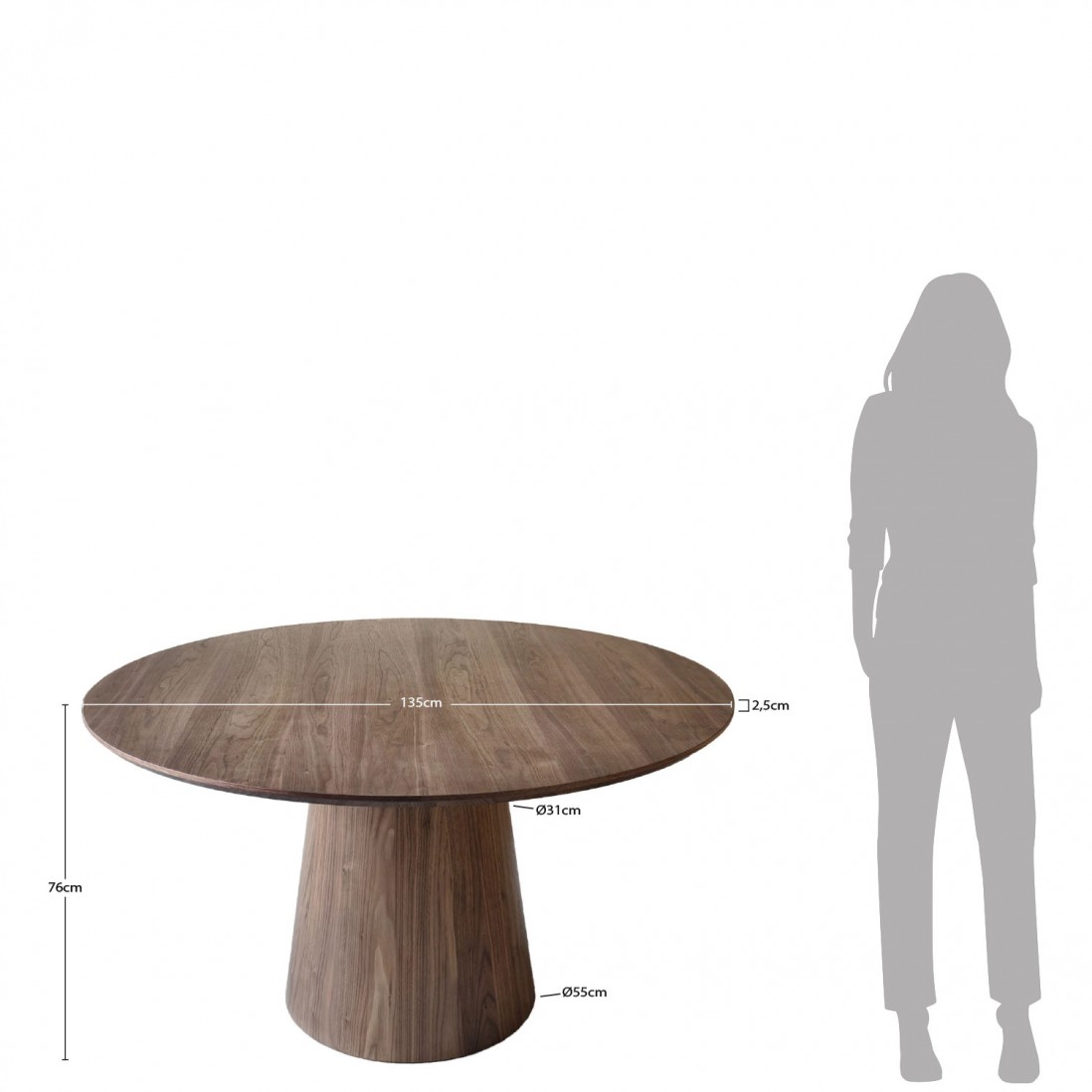 Walnut Round 135cm Dining Table Pictor