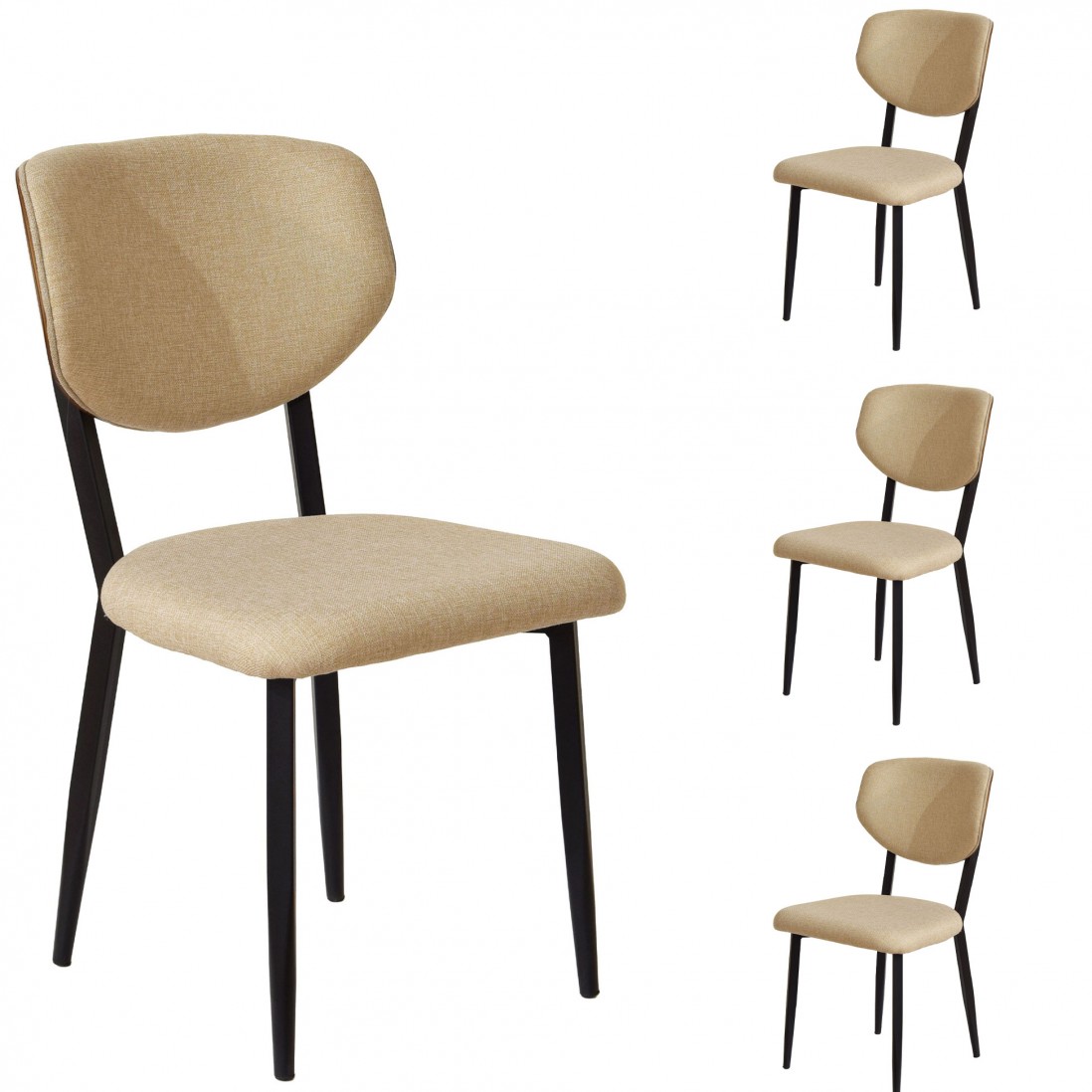 Wooden and Fabric Dining Chair Pantin Beige - Pack 4