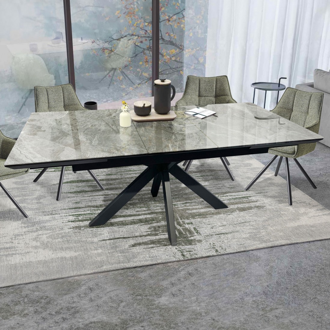 Mesa de Comedor Extensible con Tapa Cermica Leo Negro