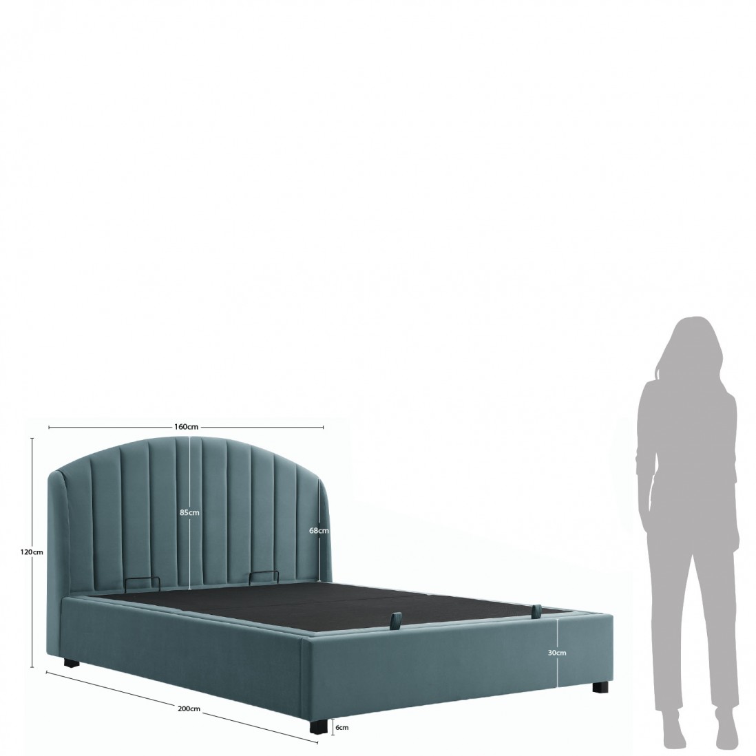 Aragon Double Bed with Storage Green