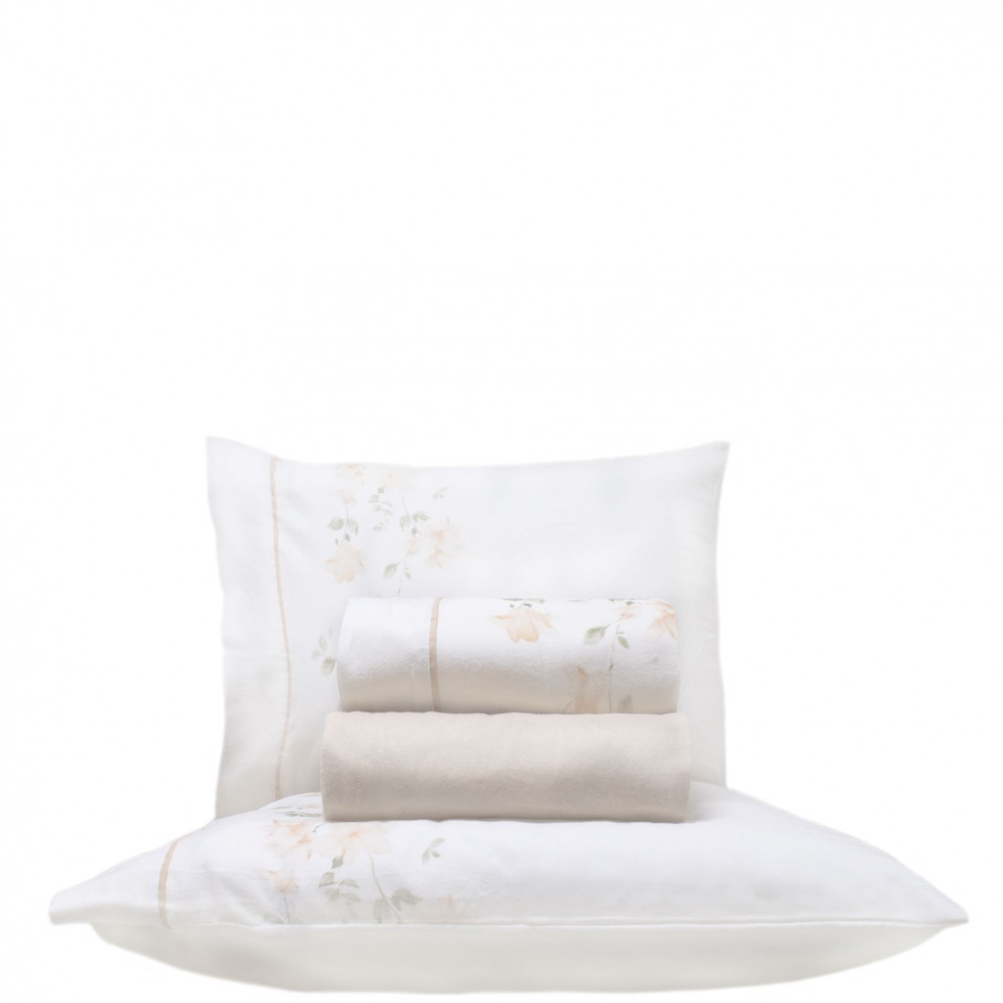 Flora 4 Piece Flannel Double Bed Set Beige