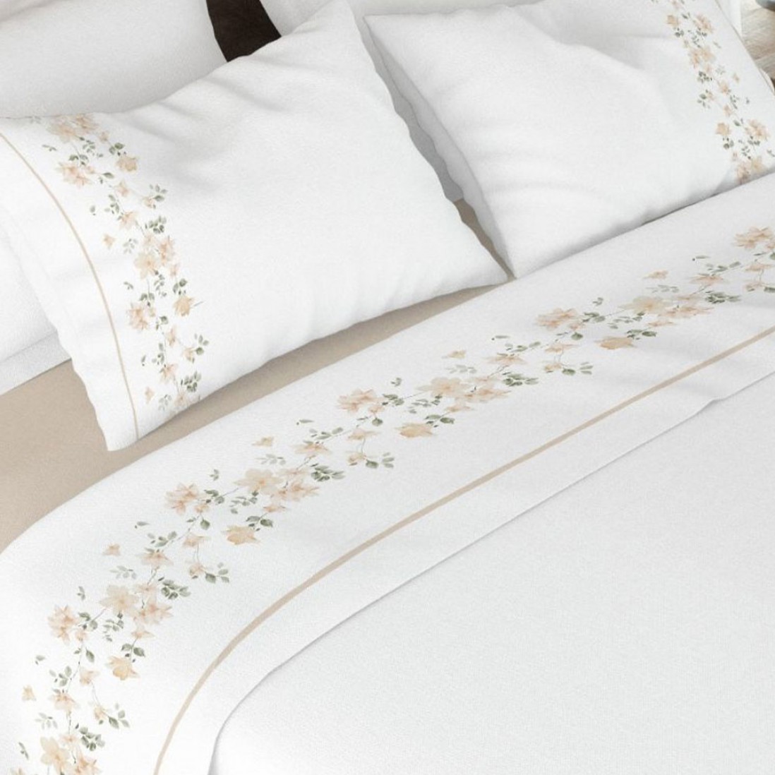 Flora 4 Piece Flannel Double Bed Set Beige