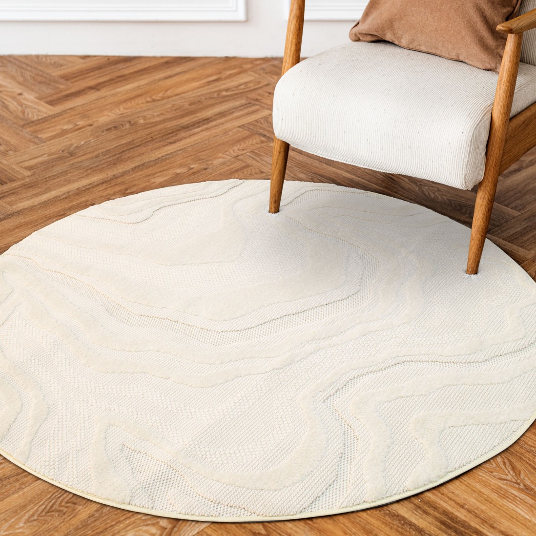 Abstract Round Rug Buckley 42304/060 Ivory White