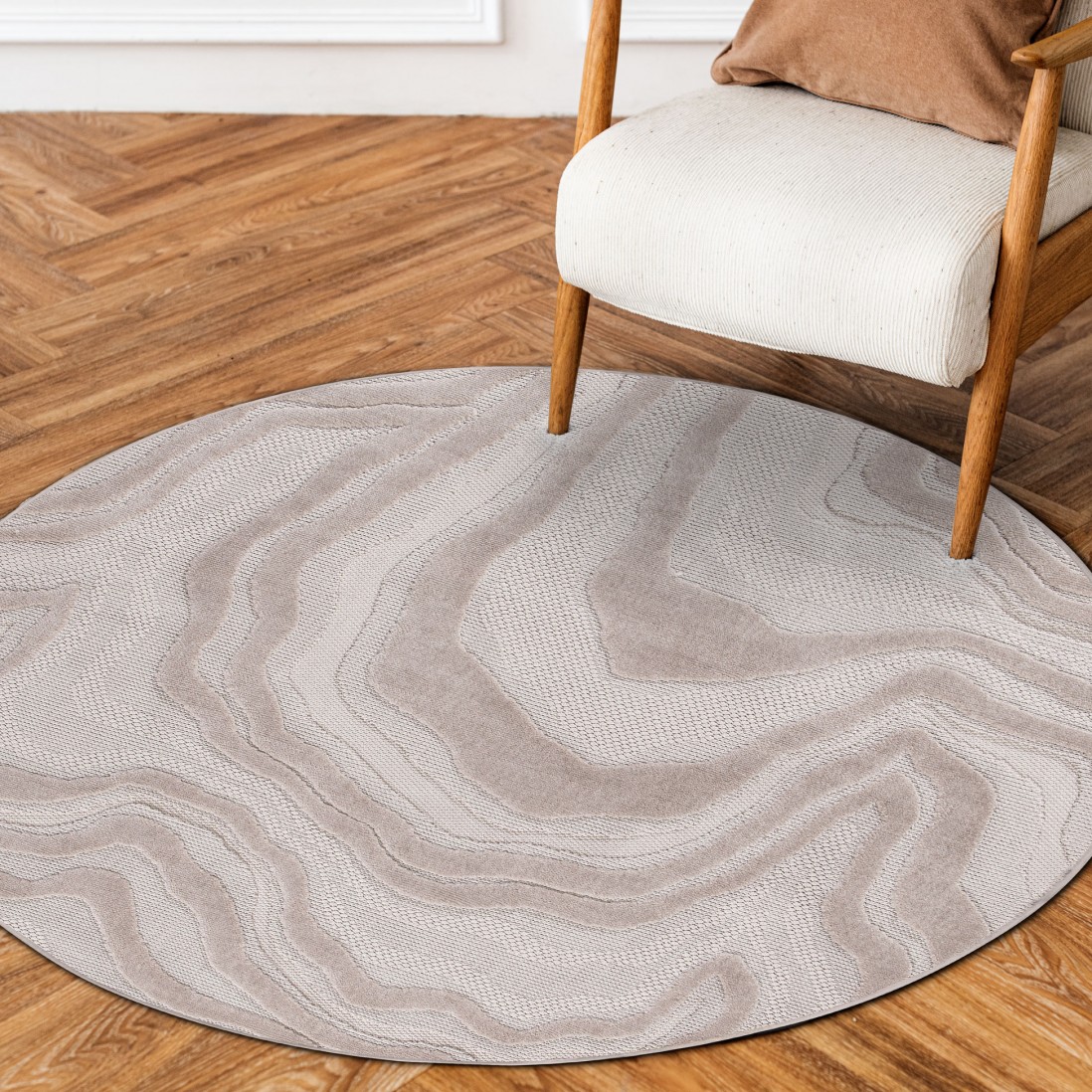 Abstract Round Rug Buckley 42304/070 Gray