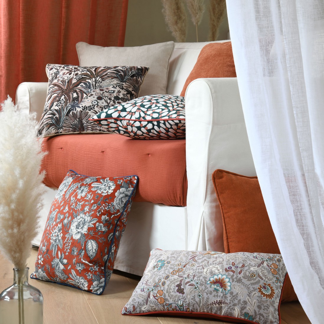 Almofada Decorativa Floral Odeon 001 Retangular Multicolor