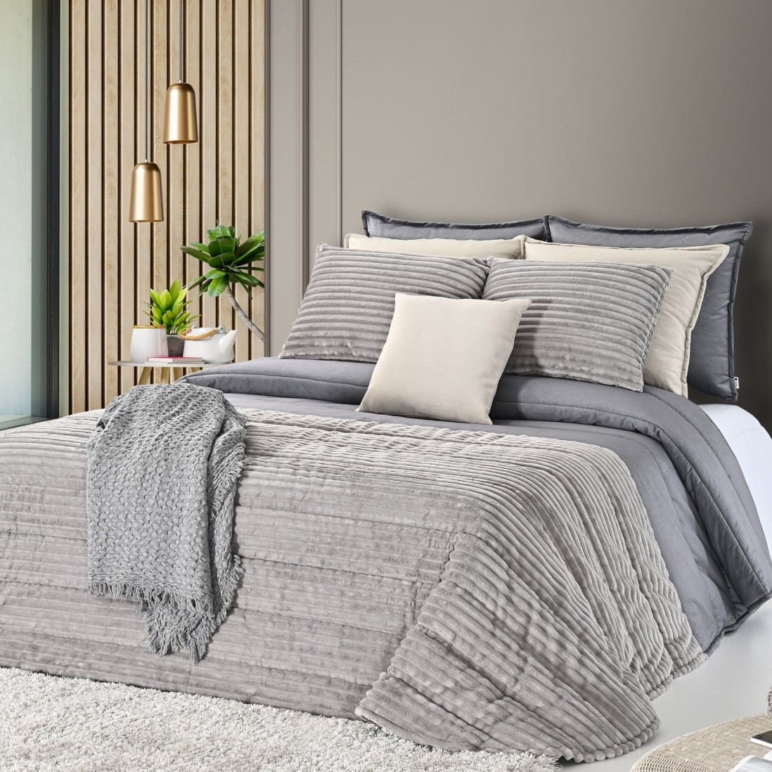 Ambar Geometric Double Bed Bedspread Gray