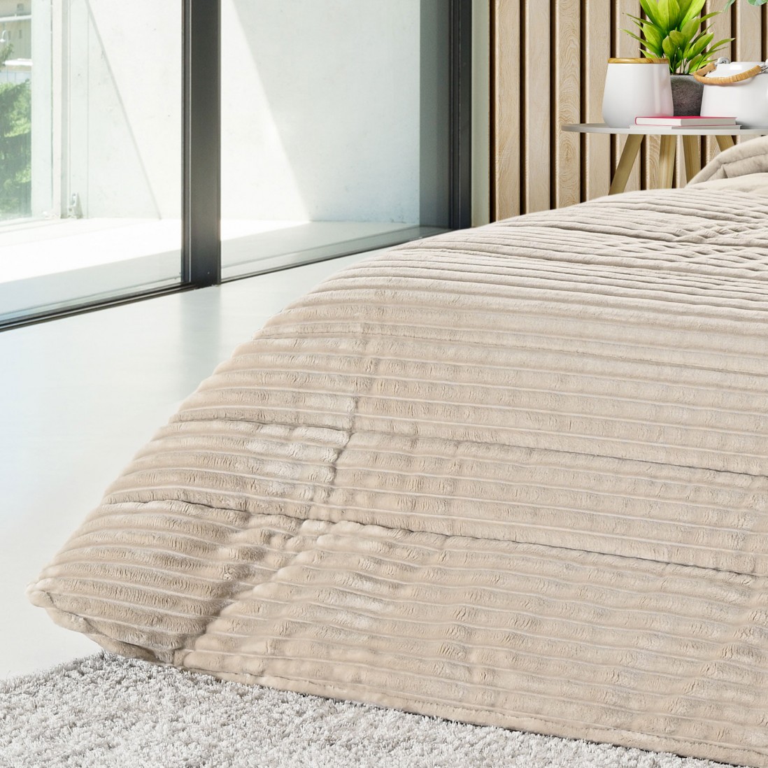 Ambar Geometric Double Bed Bedspread Beige
