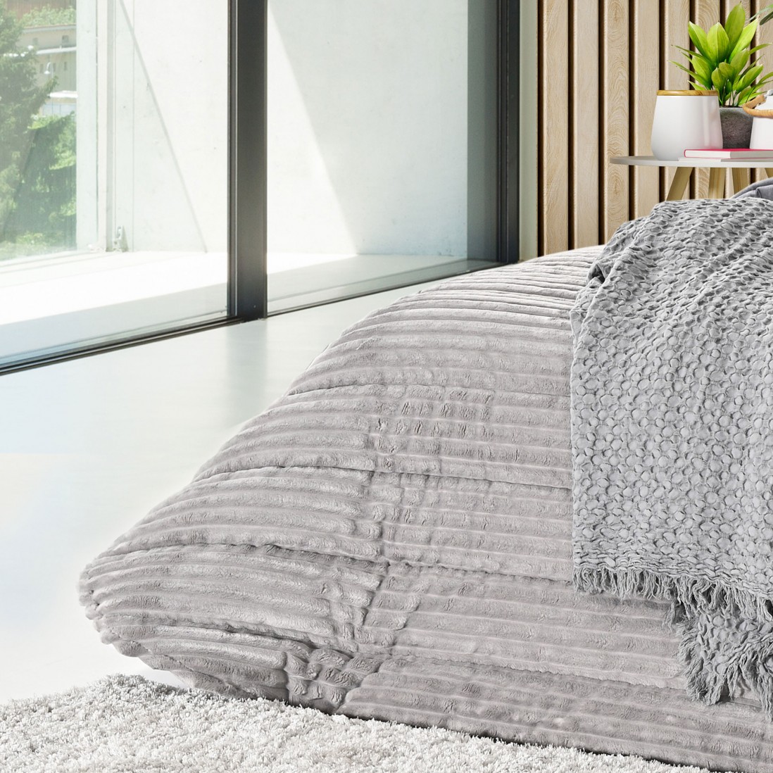 Ambar Geometric Double Bed Bedspread Gray