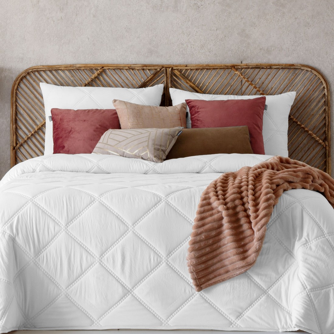 Edredn Cama Doble Caroline Geomtrico Blanco