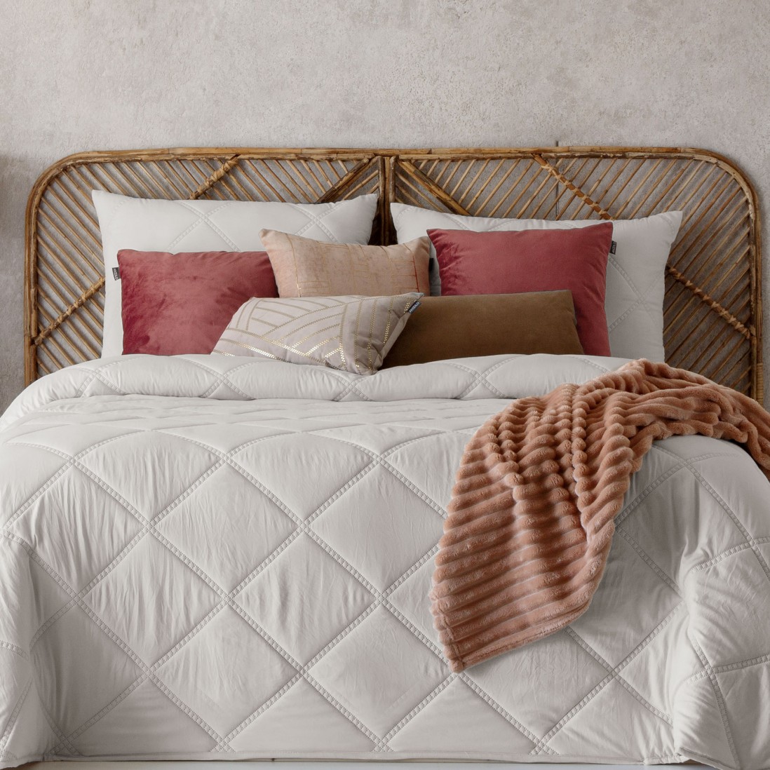 Colcha Cama de Casal Caroline Geomtrico Bege