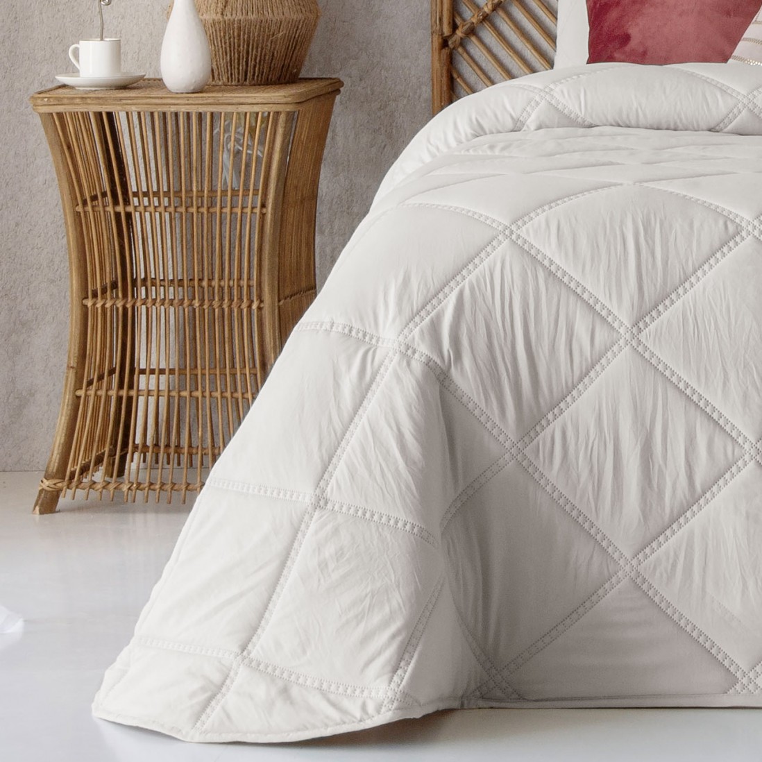 Colcha Cama de Casal Caroline Geomtrico Bege