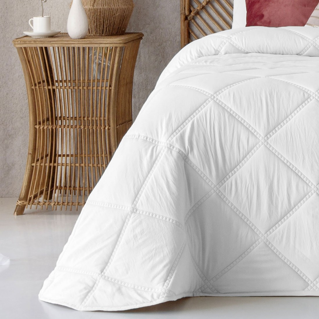 Edredn Cama Doble Caroline Geomtrico Blanco