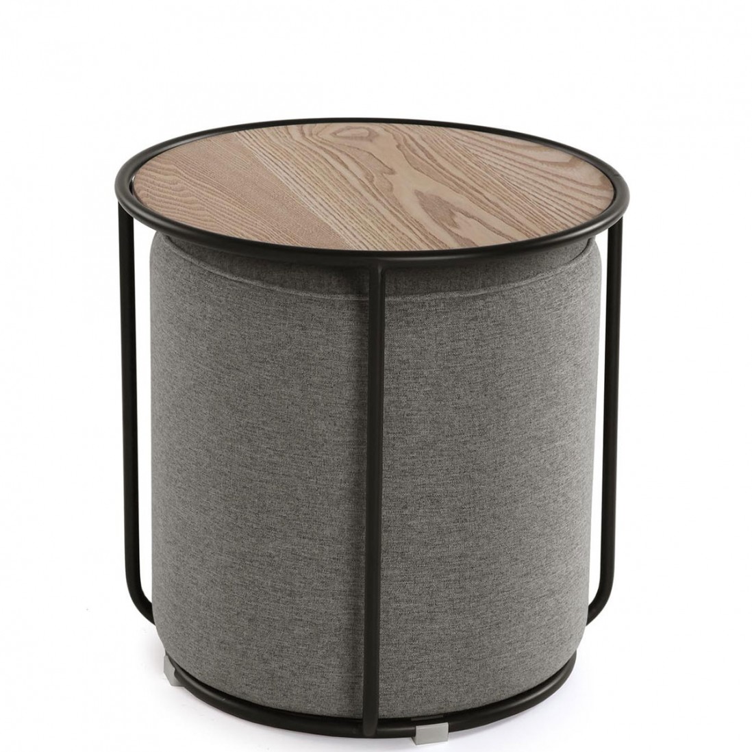 Mesa Auxiliar de Madeira e Metal com Pouf 058 Castanho/Cinza