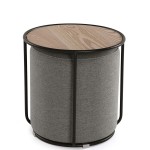 Mesa Auxiliar de Madeira e Metal com Pouf 058 Castanho/Cinza