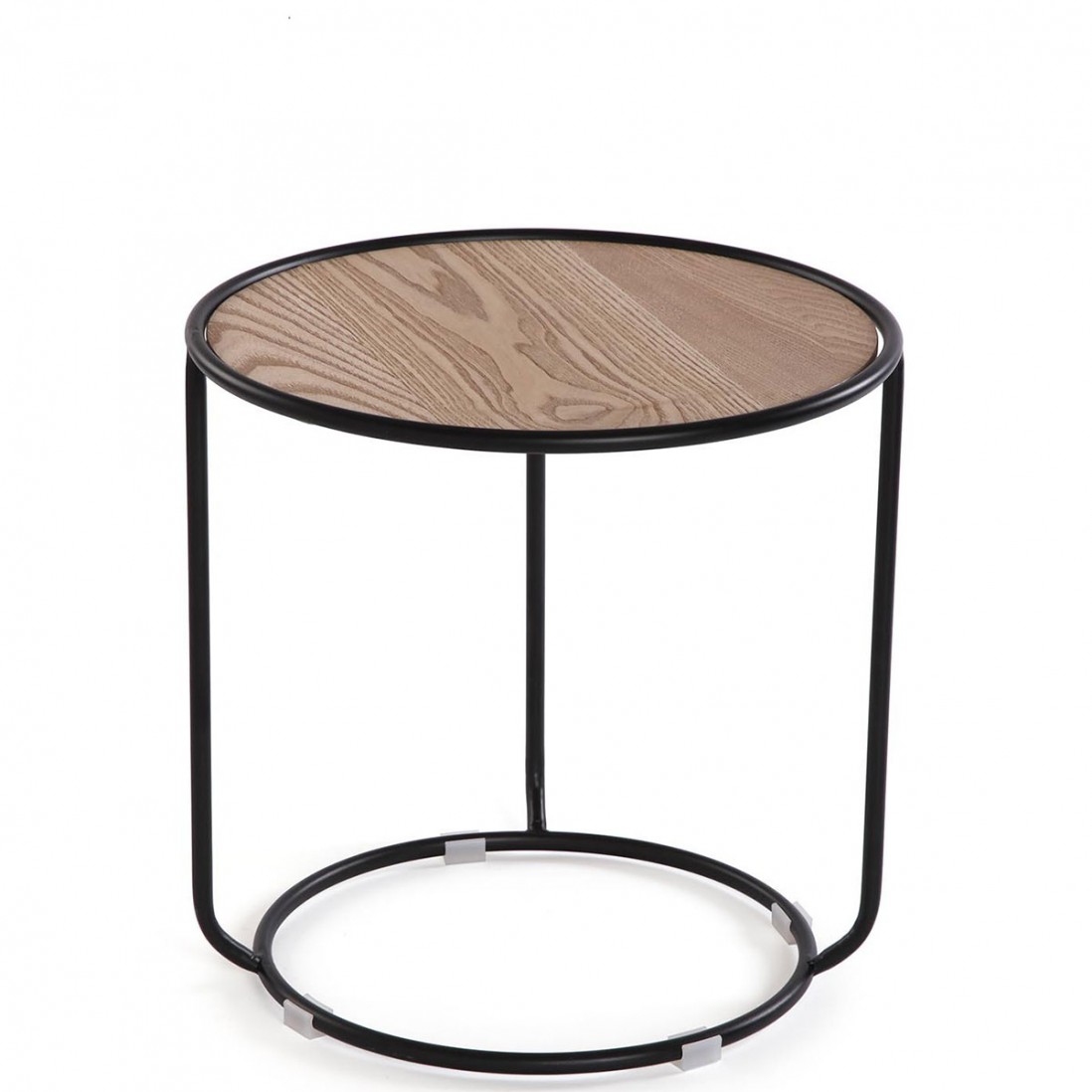 Mesa Auxiliar de Madeira e Metal com Pouf 058 Castanho/Cinza