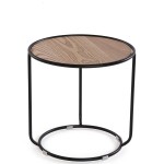 Mesa Auxiliar de Madeira e Metal com Pouf 058 Castanho/Cinza