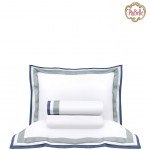 Jogo de Lenis Cama de Casal Multitiras 100% Algodo 4 Peas Branco/Azul