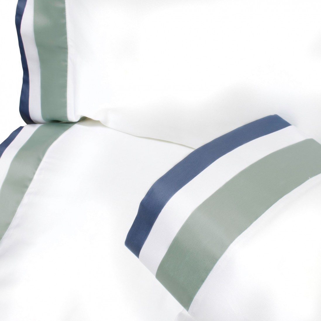 Jogo de Lenis Cama de Casal Multitiras 100% Algodo 4 Peas Branco/Azul