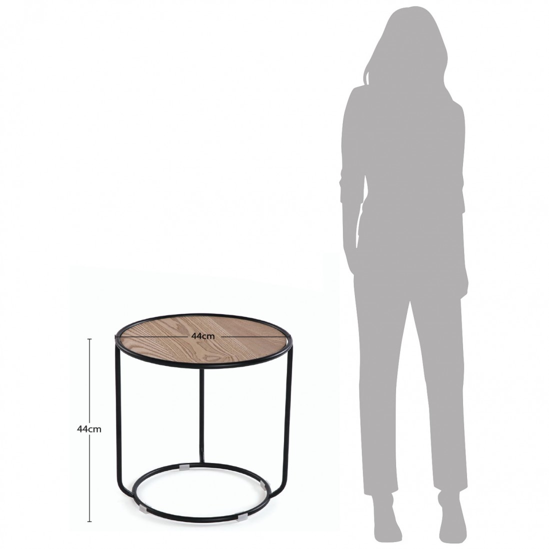 Mesa Auxiliar de Madeira e Metal com Pouf 058 Castanho/Cinza