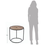 Mesa Auxiliar de Madeira e Metal com Pouf 058 Castanho/Cinza