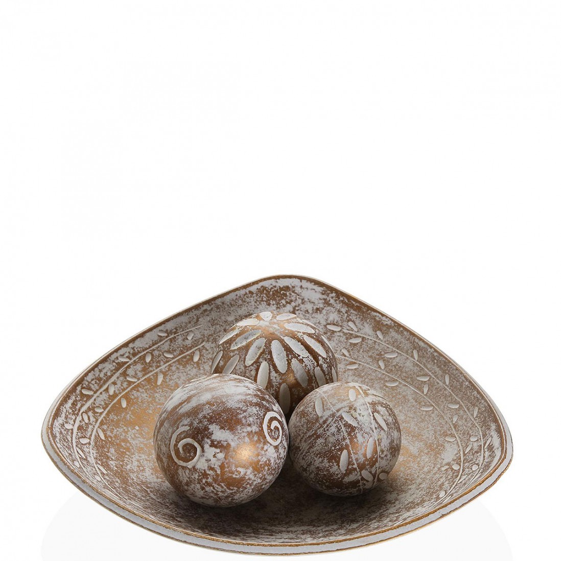 Wooden Centerpiece with 3 Balls 090 Brown