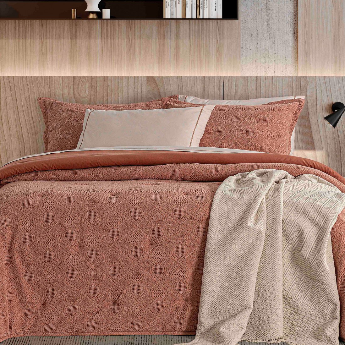Fresia Geometric Double Bed Bedspread Terracotta
