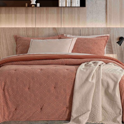 Fresia Geometric Double Bed Bedspread Terracotta