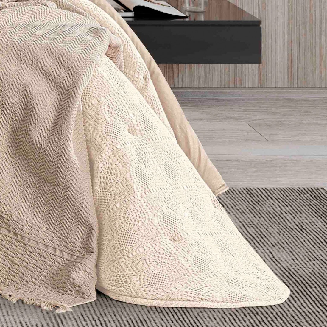 Fresdia Geometric Double Bed Bedspread Beige