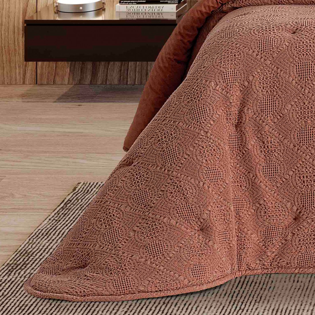Fresia Geometric Double Bed Bedspread Terracotta