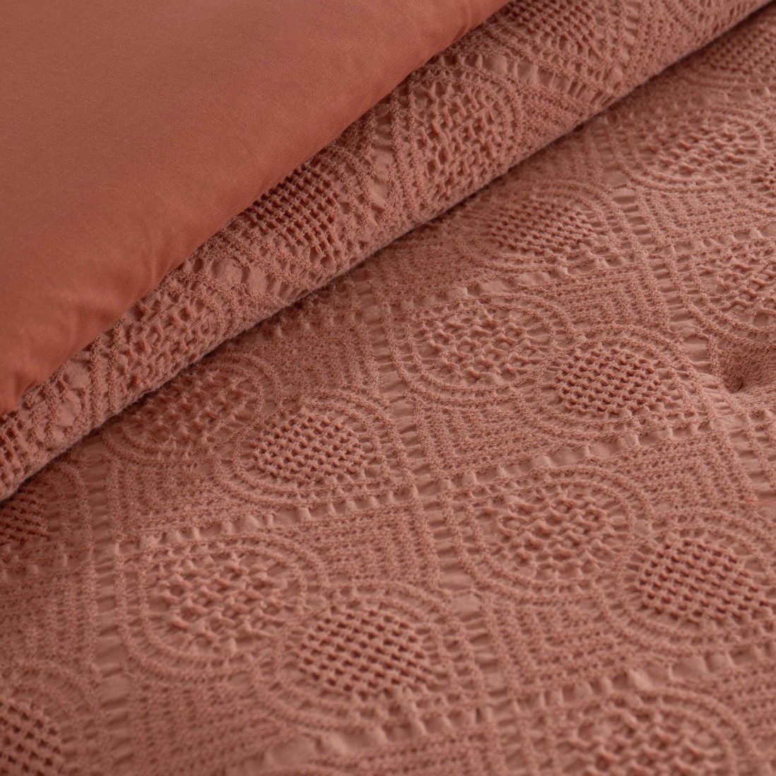 Fresia Geometric Double Bed Bedspread Terracotta