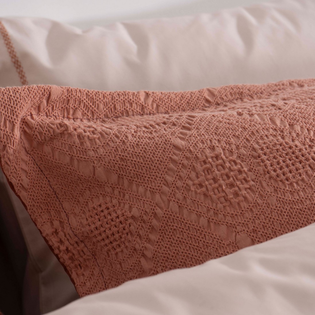 Fresia Geometric Double Bed Bedspread Terracotta