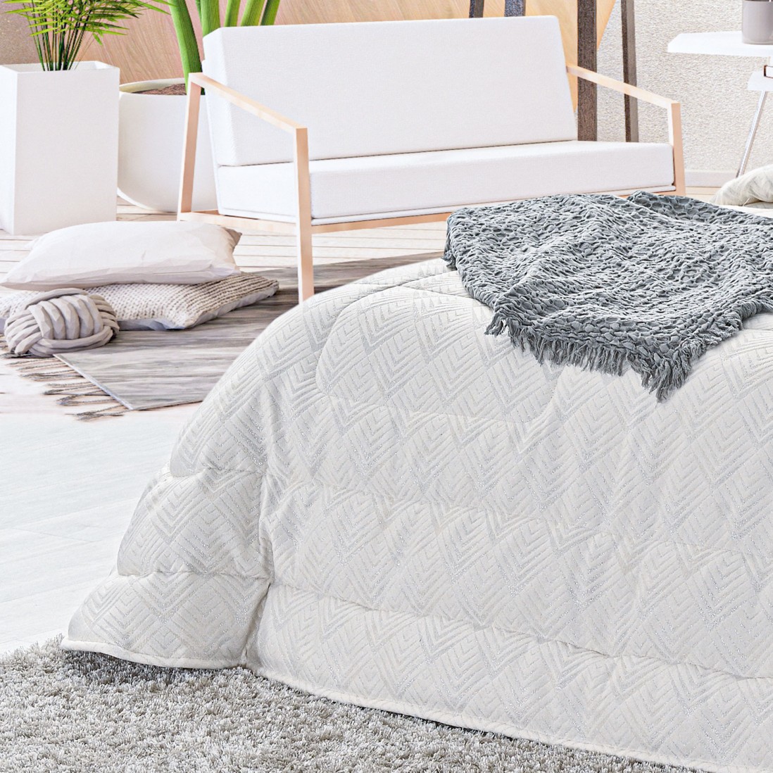Atica Geometric Double Bed Bedspread Gray
