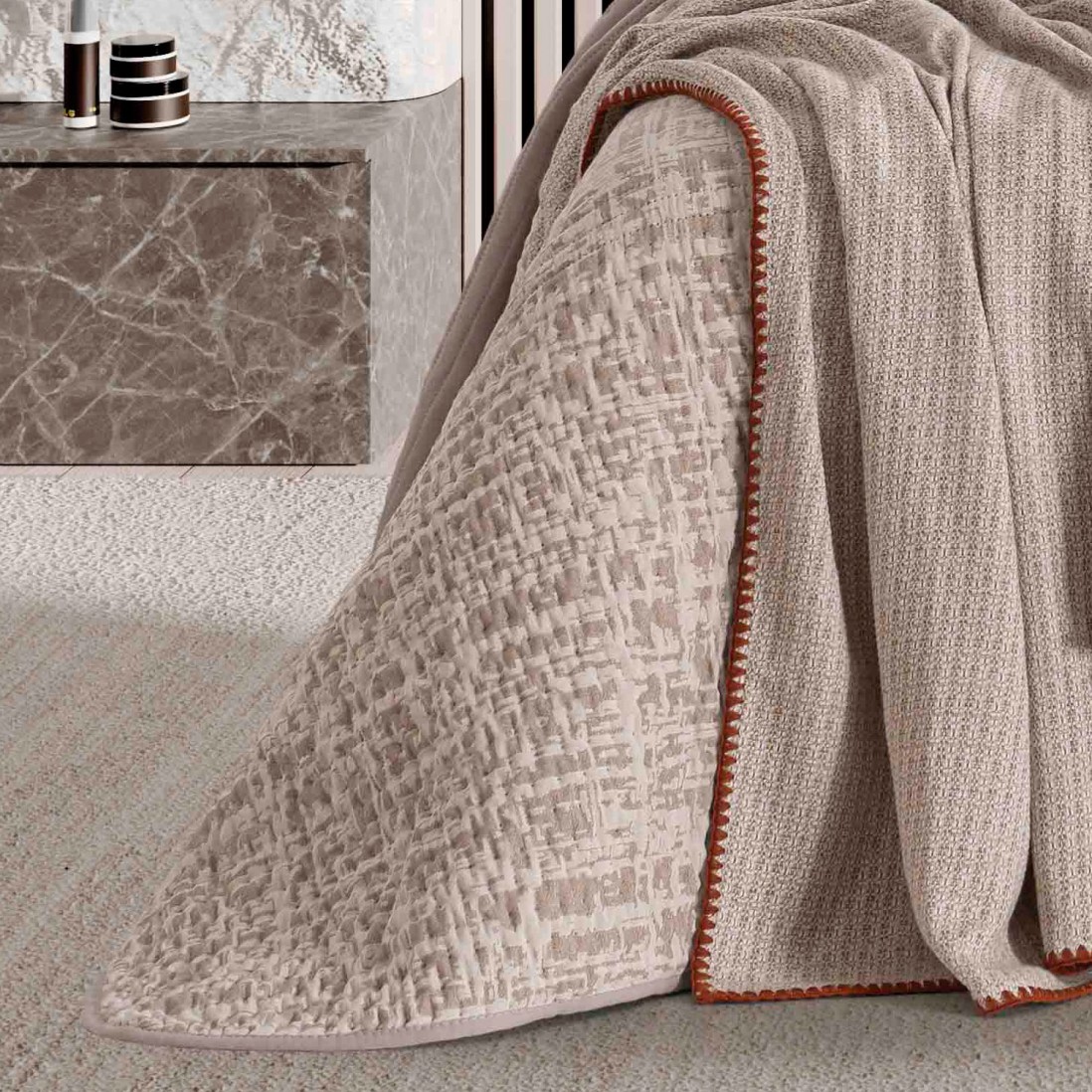 Anis Abstract Double Bed Bedspread Beige