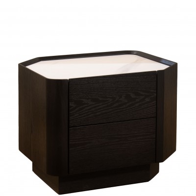 Wood and Stone Bedside Table with 2 Drawers Muralis Brown