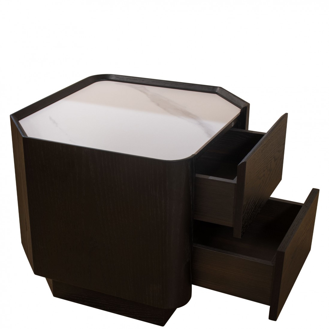 Wood and Stone Bedside Table with 2 Drawers Muralis Brown