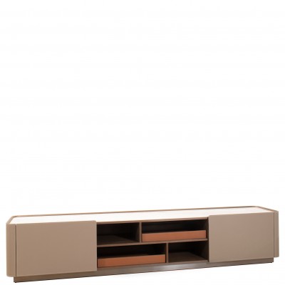 Wooden TV Bench with 2 Doors and Stone Top Navis Beige