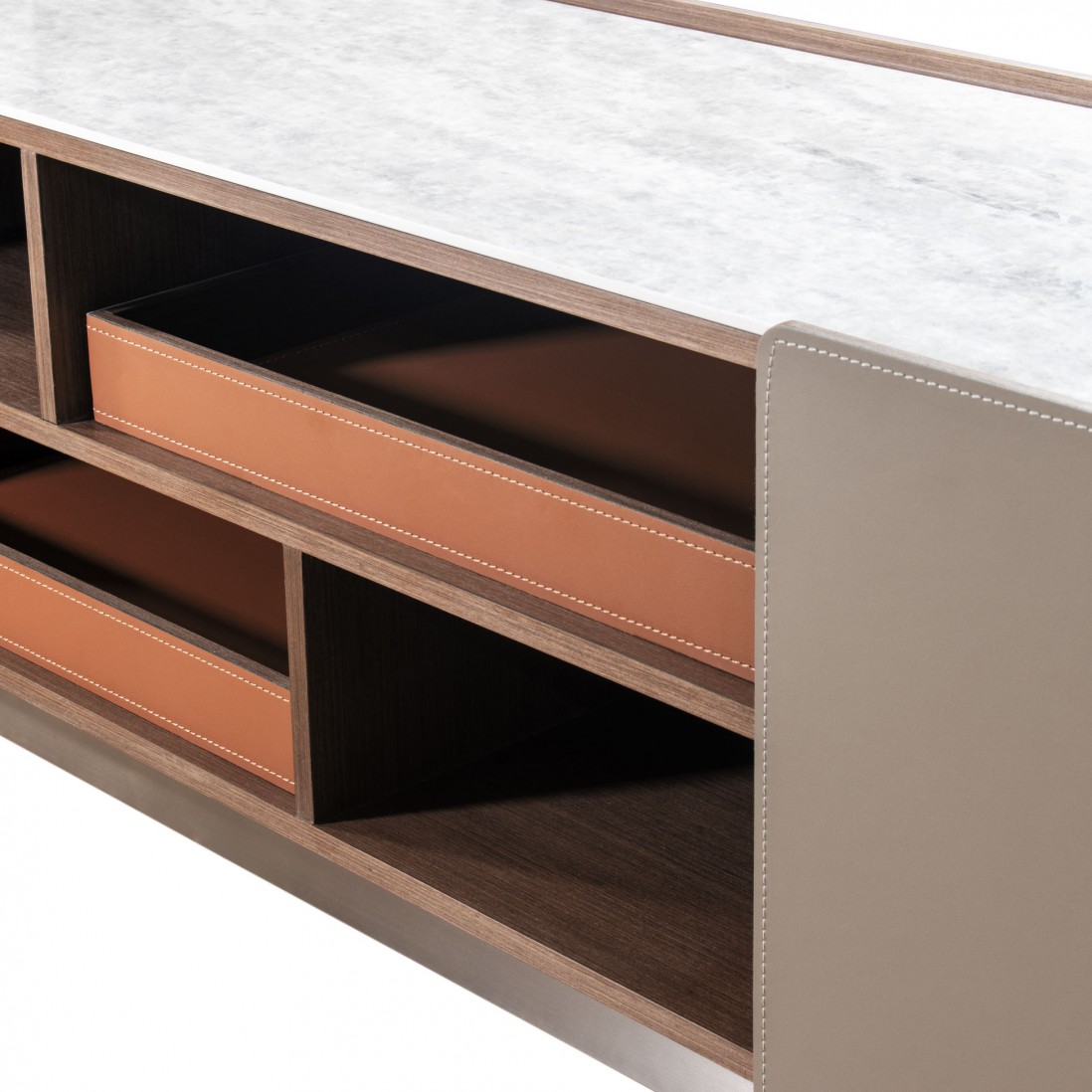 Wooden TV Bench with 2 Doors and Stone Top Navis Beige