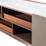 Wooden TV Bench with 2 Doors and Stone Top Navis Beige