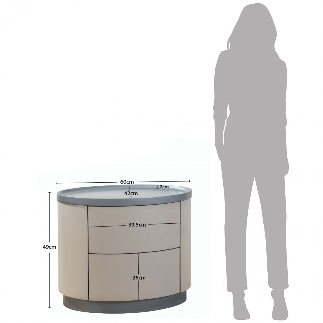 Wooden Bedside Table with 2 Drawers Dorado Beige