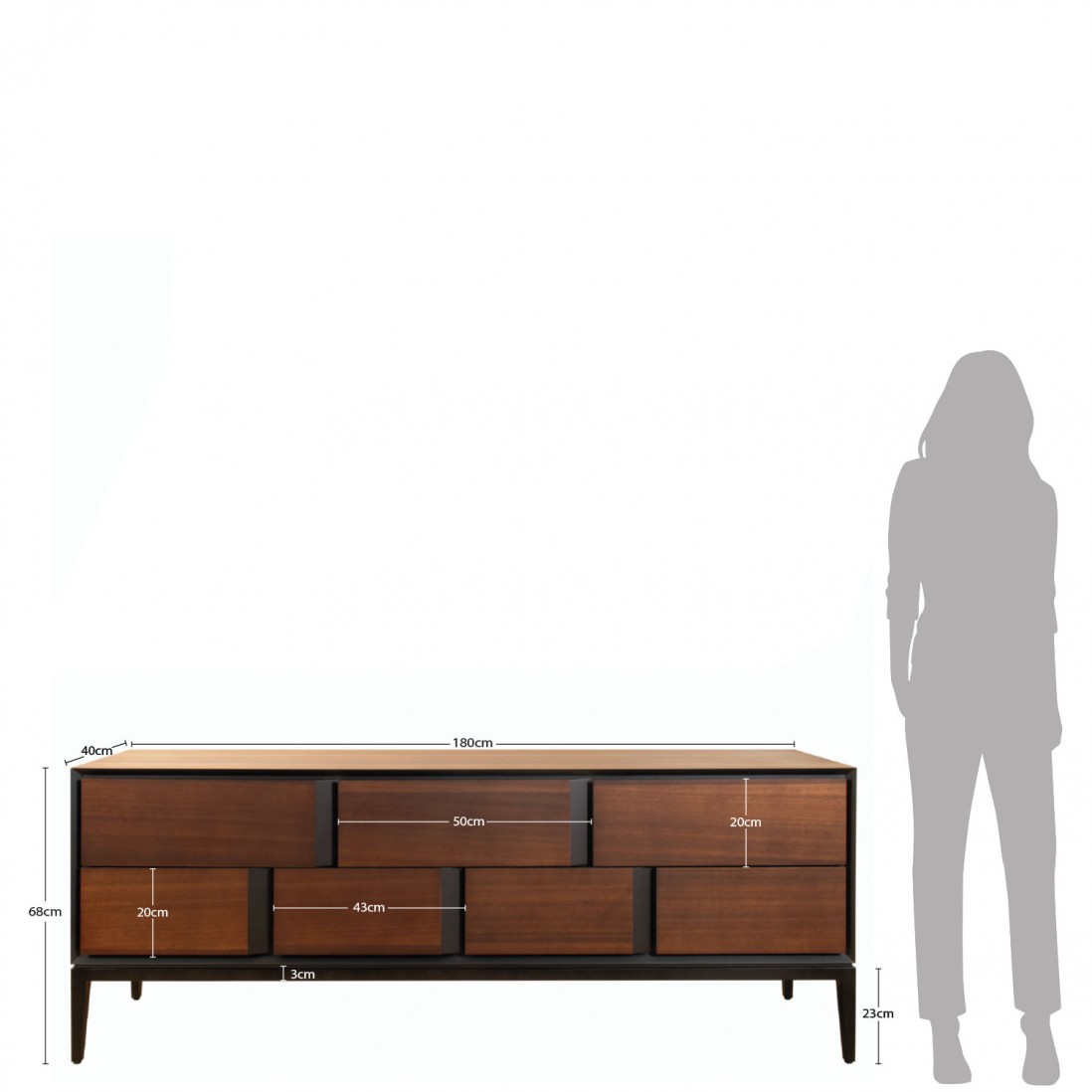 7 Drawers Sideboard in Ash Wood Argo Brown