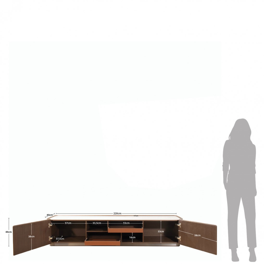 Wooden TV Bench with 2 Doors and Stone Top Navis Beige