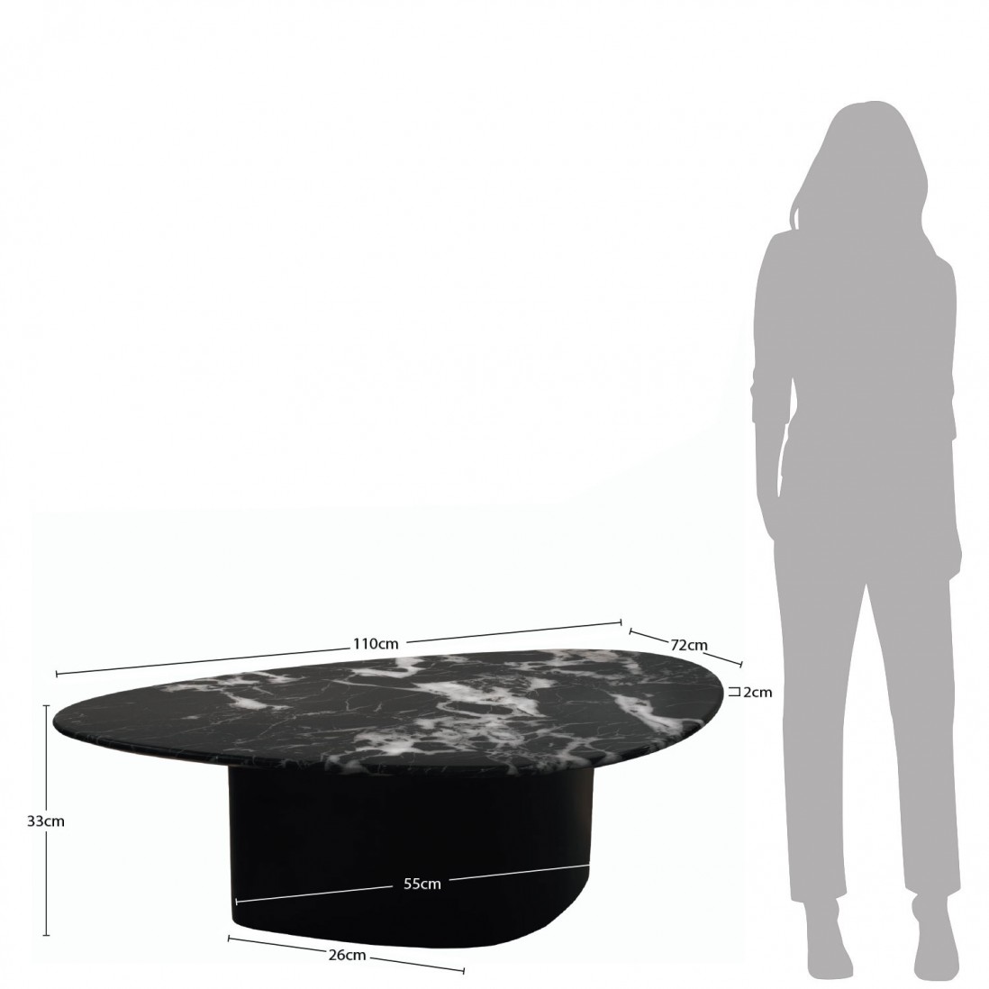 Metal and Stone Coffee Table Lepus Black