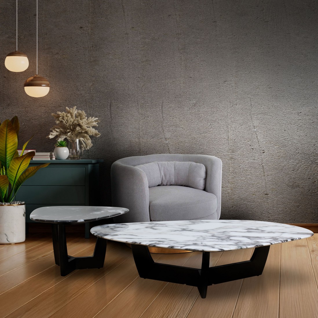 Wood and Stone Coffee Table Hydra White