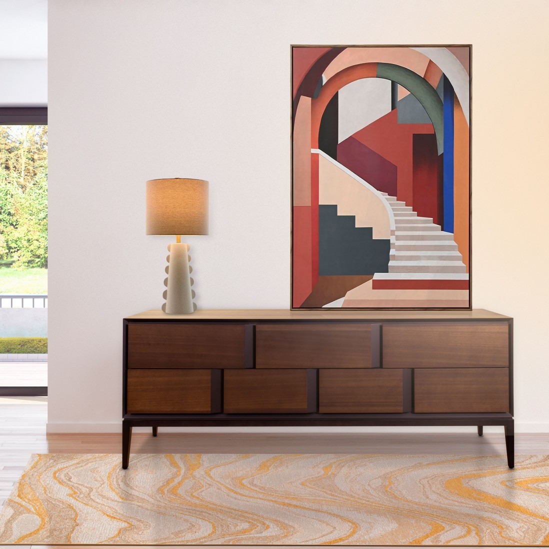 7 Drawers Sideboard in Ash Wood Argo Brown